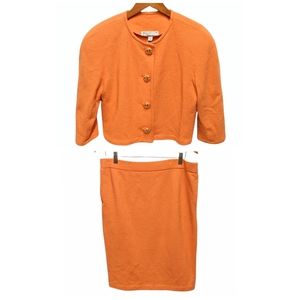 St. John Marie Gray Orange Skirt Blazer Suit Set